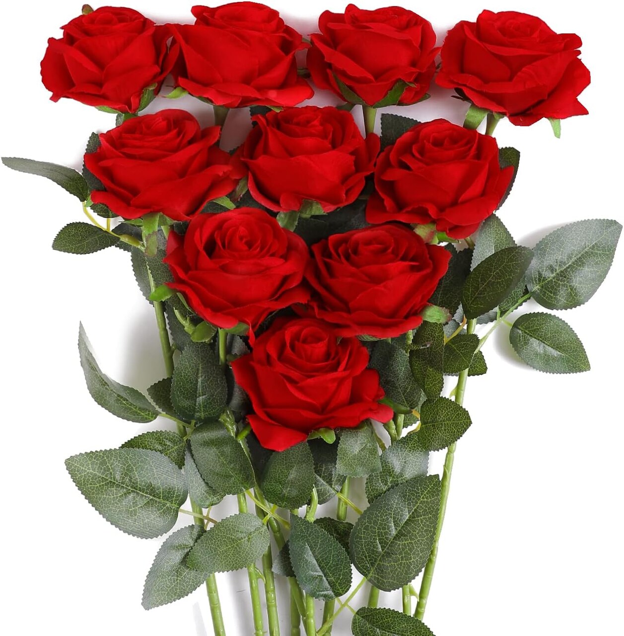 10Pcs Artificial Roses Flowers, Realistic Blossom Roses, Real Touch Silk Rose, Single Fake Flower Long Stem Bouquets for Home Wedding Party Decoration